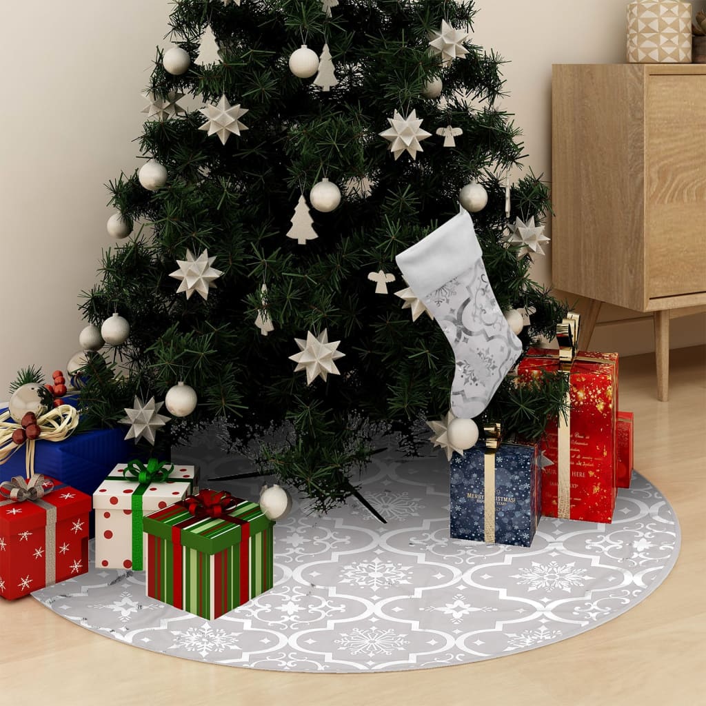 Luxus-Weihnachtsbaumdecke mit Socke Weiss 122 cm Stoff