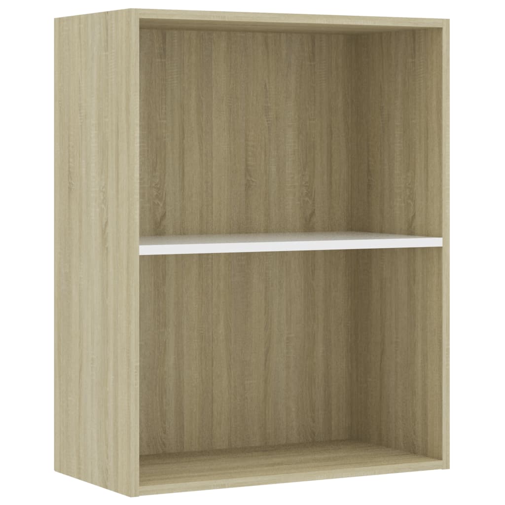 2-Tier Book Cabinet White and Sonoma Oak 60x30x76.5 cm Chipboard