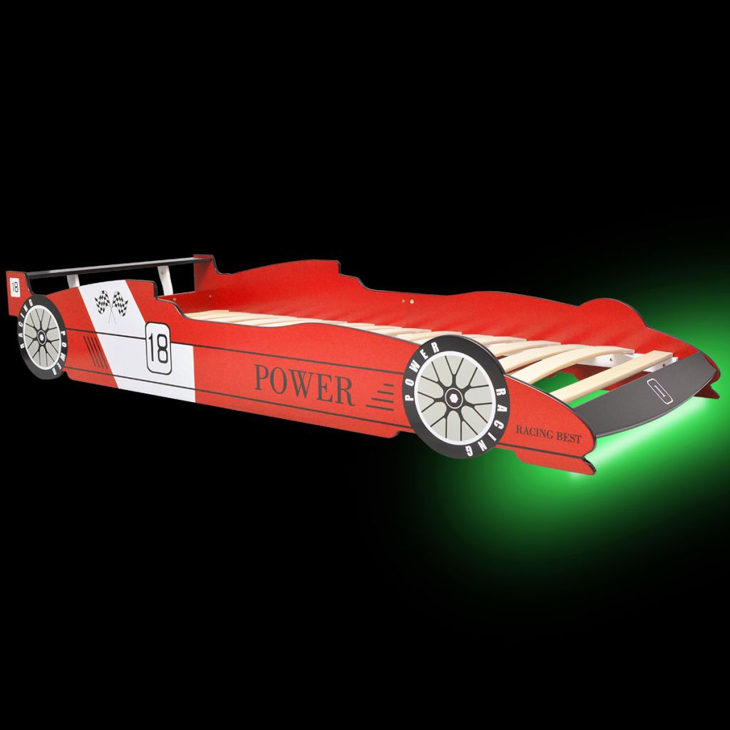 Lit voiture de course pour enfants avec LED 90 x 200 cm Rouge