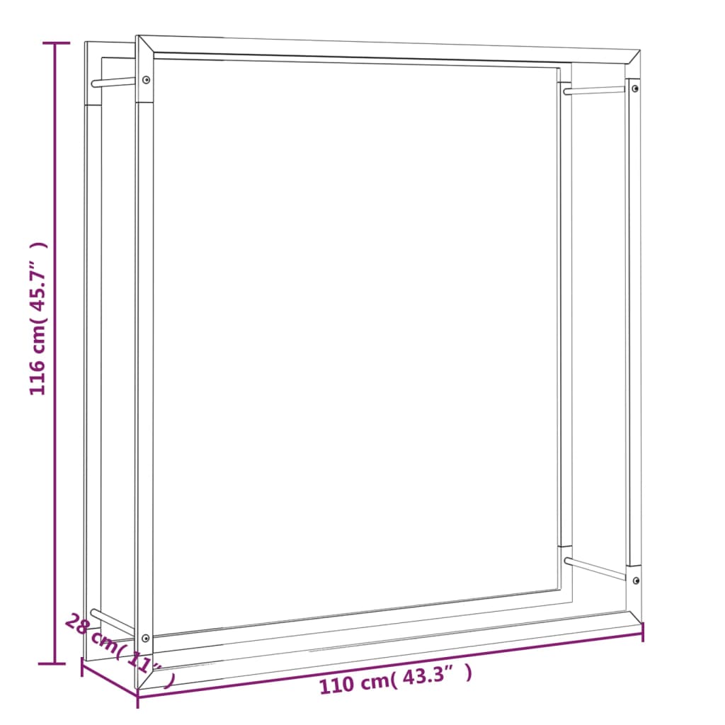 Portant de bois de chauffage Noir mat 110x28x116 cm Acier