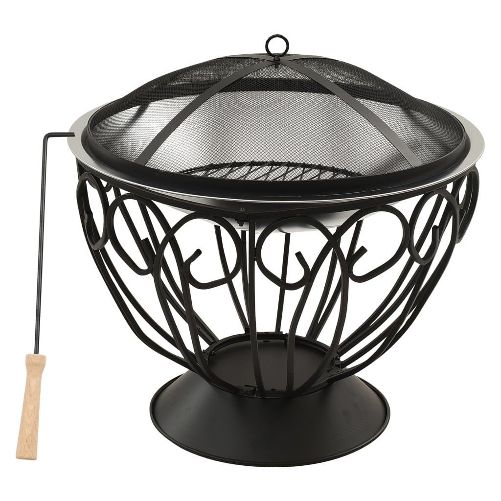 2-in-1 Fire Pit and BBQ with Poker 59x59x60 cm Stainless Steel