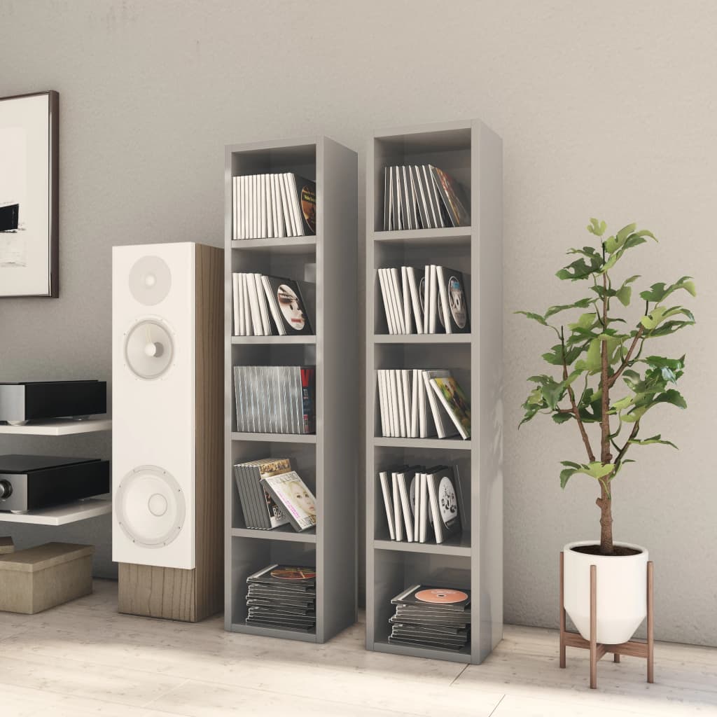 CD Cabinets 2 pcs High Gloss Grey 21x16x93.5 cm Engineered Wood