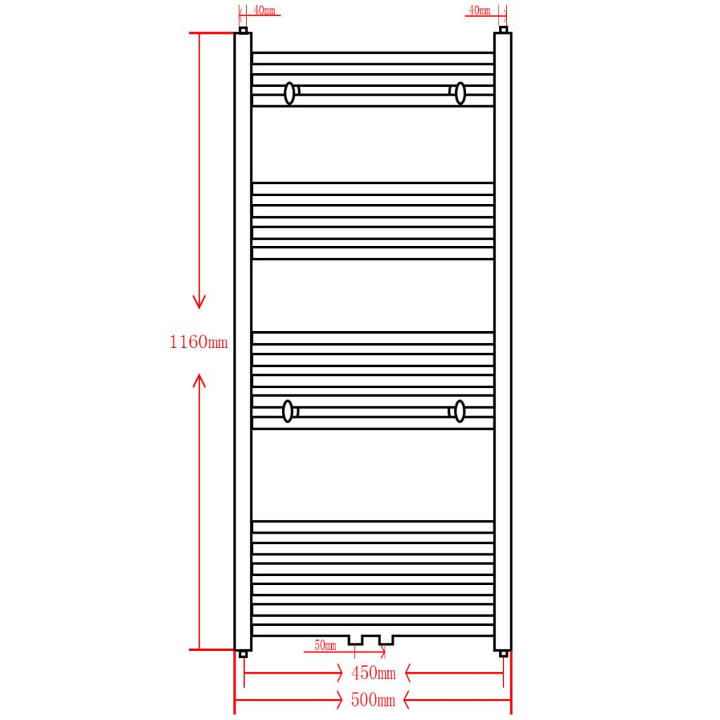 Bathroom Heating Towel Rail Radiator Straight 500x1160mm Grey