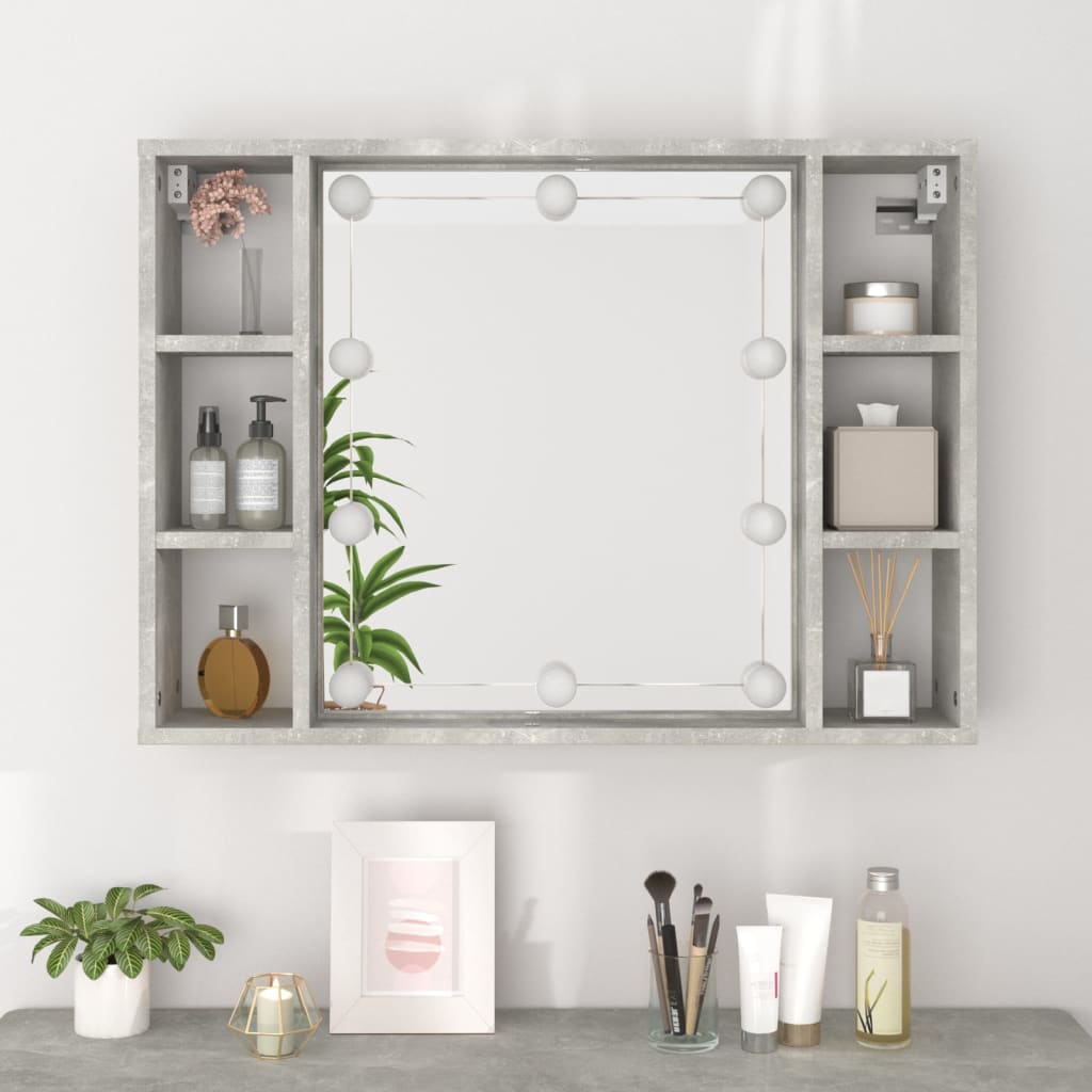 Armoire à miroir avec LED Gris béton 76x15x55 cm