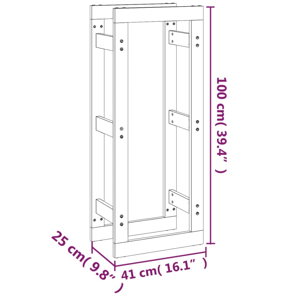 Firewood Rack Grey 41x25x100 cm Solid Wood Pine