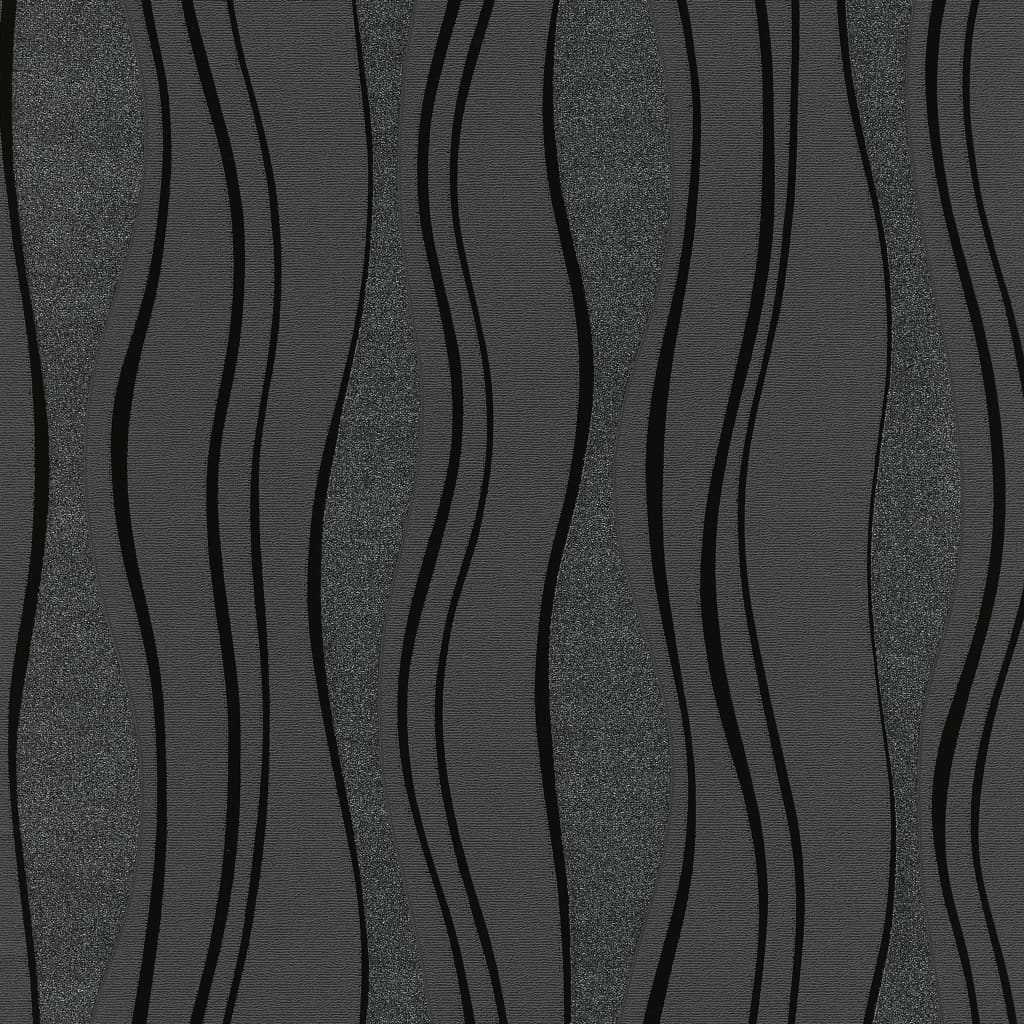4 pcs Non-woven Wallpaper Rolls Black 0.53x10 m Waves