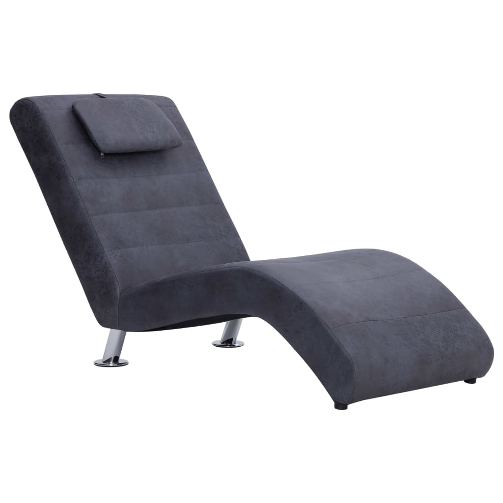 281283 Chaise Longue with Pillow Grey Faux Suede Leather