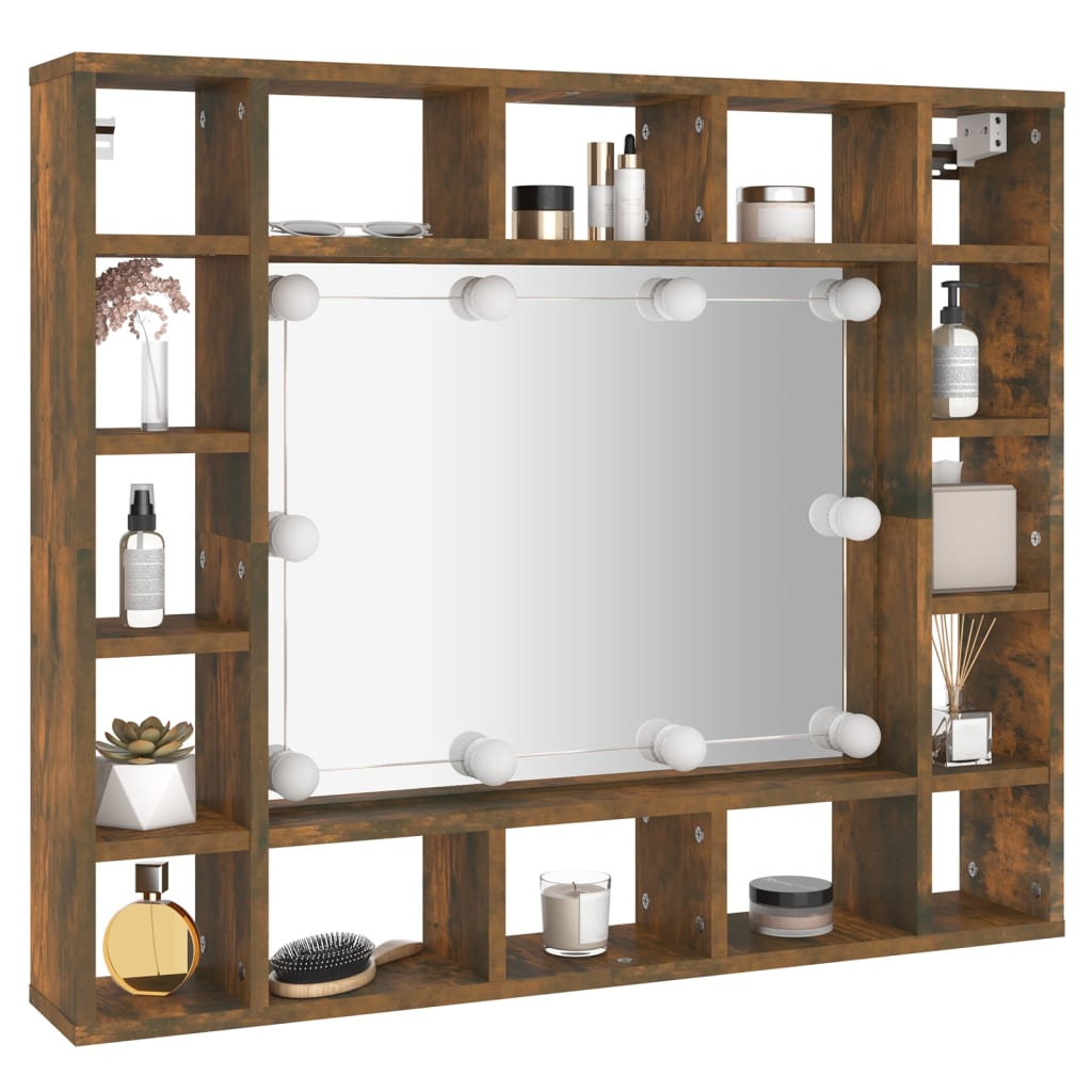 Armoire à miroir avec LED Chêne fumé 91x15x76,5 cm