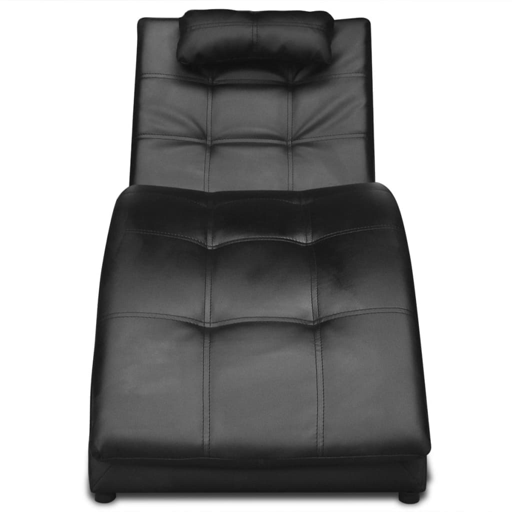 Chaise Longue with Pillow Black Faux Leather