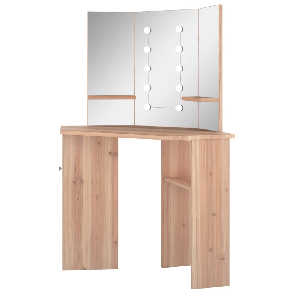 Corner Dressing Table with LED Oak 111x54x141.5 cm