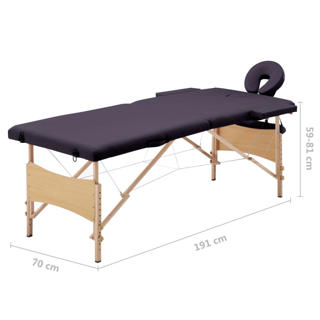 Massageliege Klappbar 2-Zonen mit Holzgestell Lila