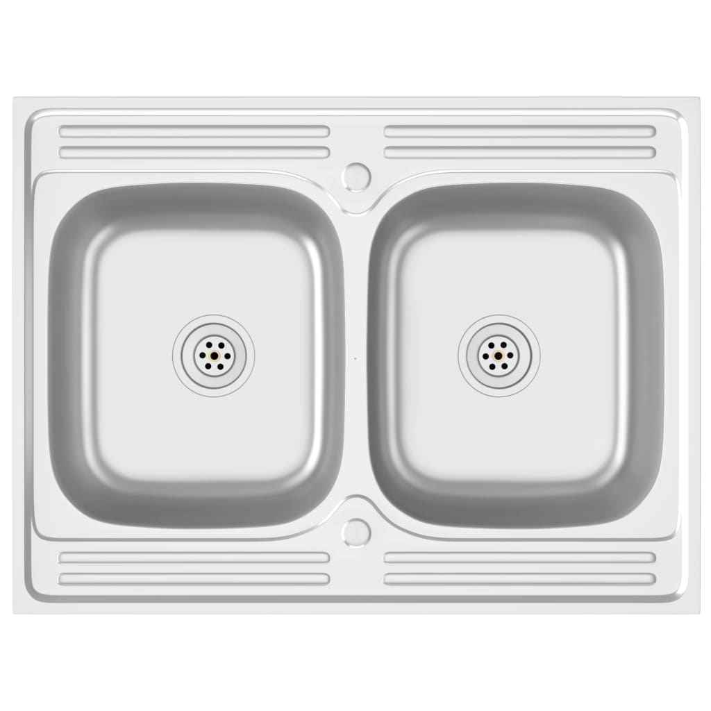 Évier de cuisine à double lavabo argenté 800x600x155 mm inox