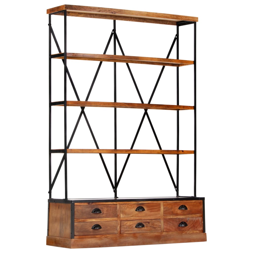 Bücherregal 4 Ebenen 6 Schubladen 122×36×181 cm Massivholz