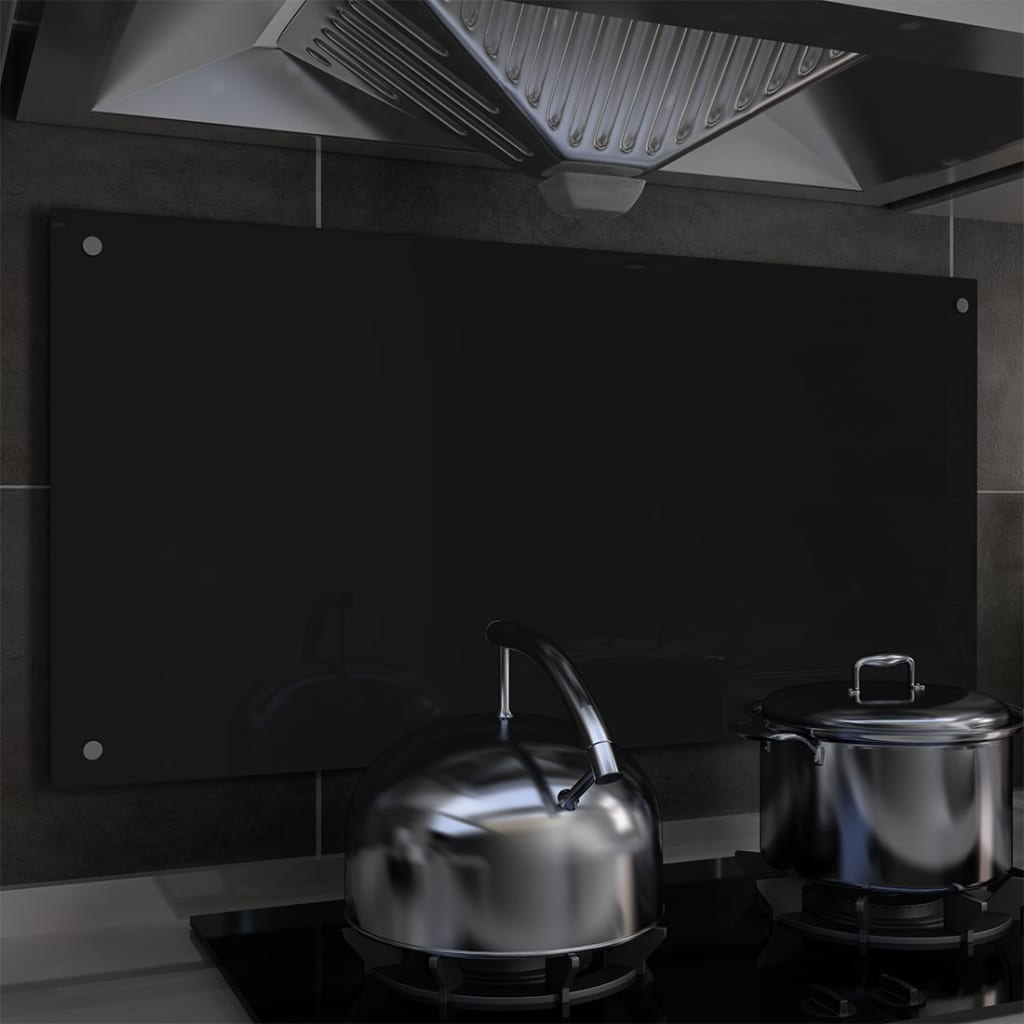 Kitchen Backsplash Black 100x50 cm Tempered Glass