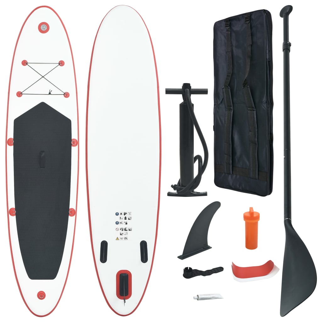 Stand Up Paddle Surfboard SUP Aufblasbar Rot und Weiss