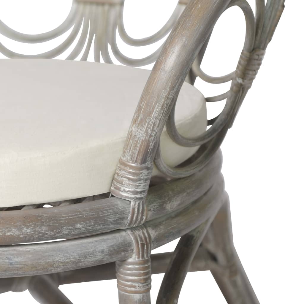 Chaise de salle à manger avec coussin gris Rotin naturel et lin