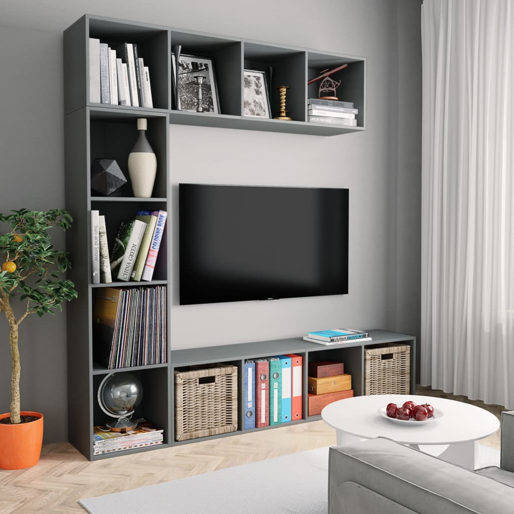 3 Piece Book/TV Cabinet Set Grey 180x30x180 cm