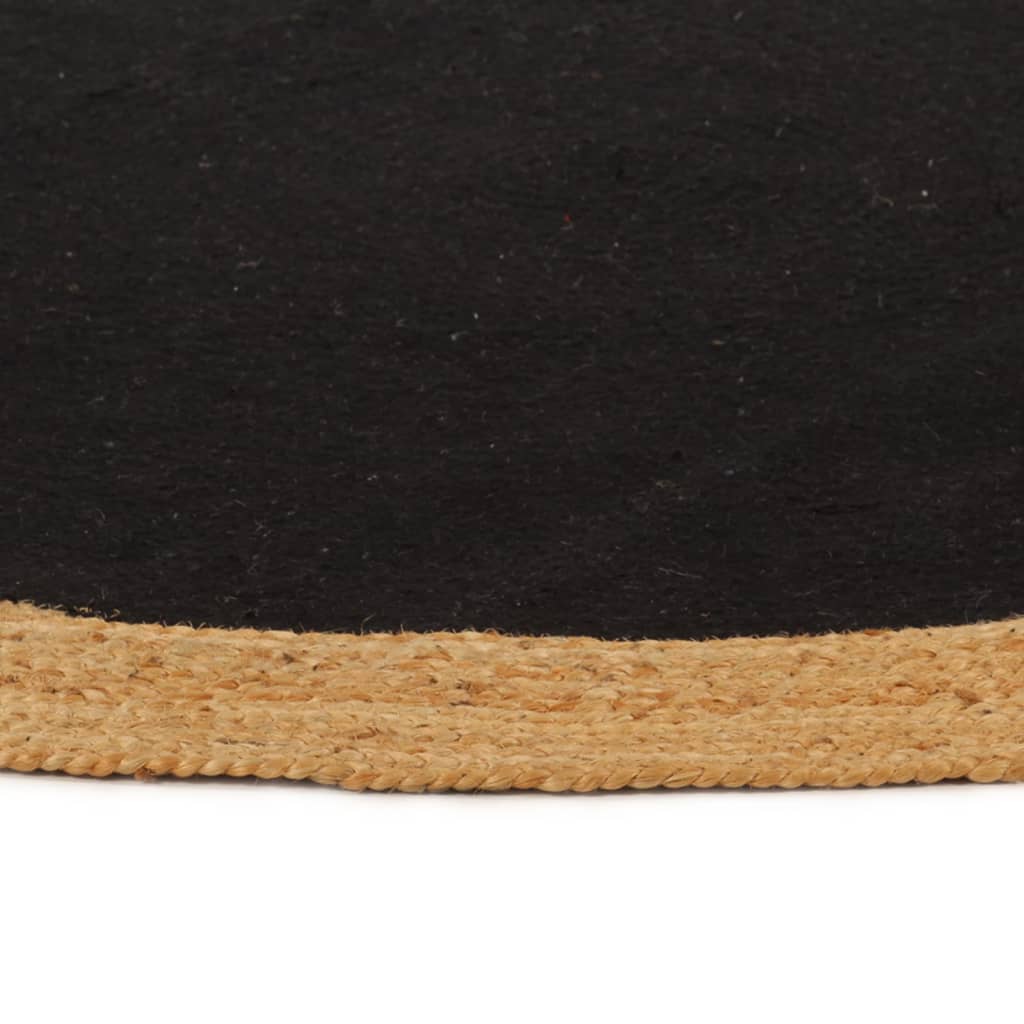 Area Rug Braided Black & Natural 90 cm Jute & Cotton Round