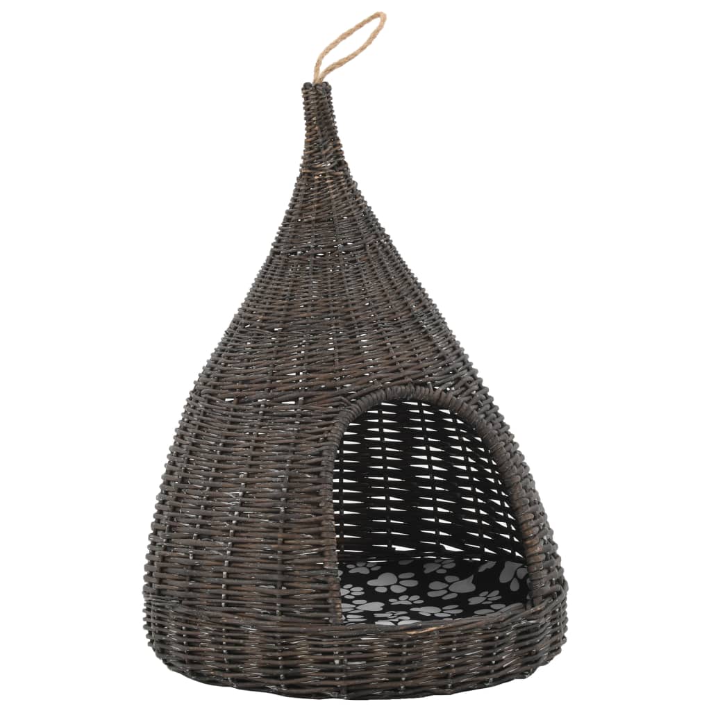 Cat House with Cushion Grey 40x60 cm Natural Willow Teepee
