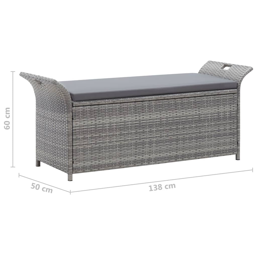   Sitzbank mit Stauraum und Kissen Grau 138 cm Poly Rattan