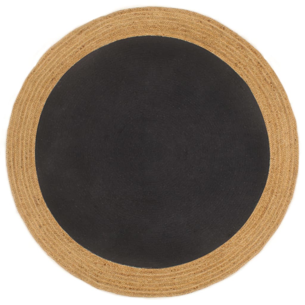 Area Rug Braided Black & Natural 120 cm Jute & Cotton Round