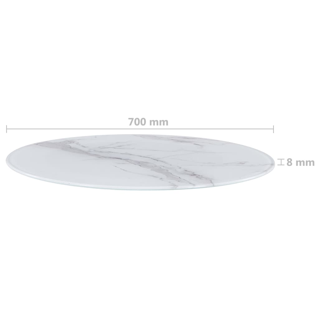 Dessus de table Blanc Ø70 cm Verre avec texture de marbre