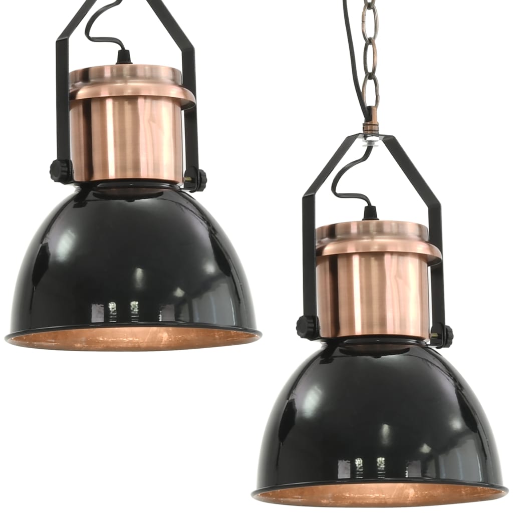 Ceiling Lamp 2 pcs Black Round E27
