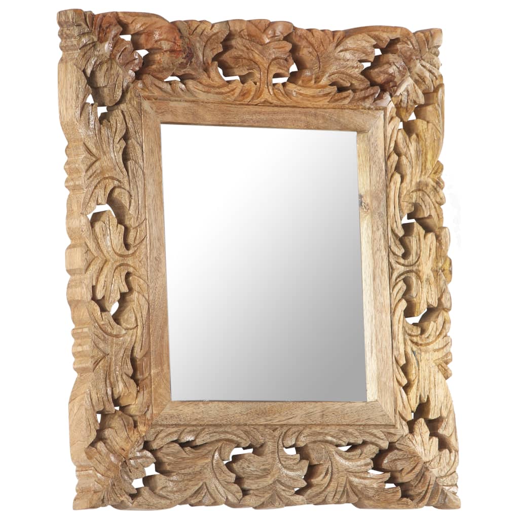 Hand Carved Mirror Brown 50x50 cm Solid Mango Wood