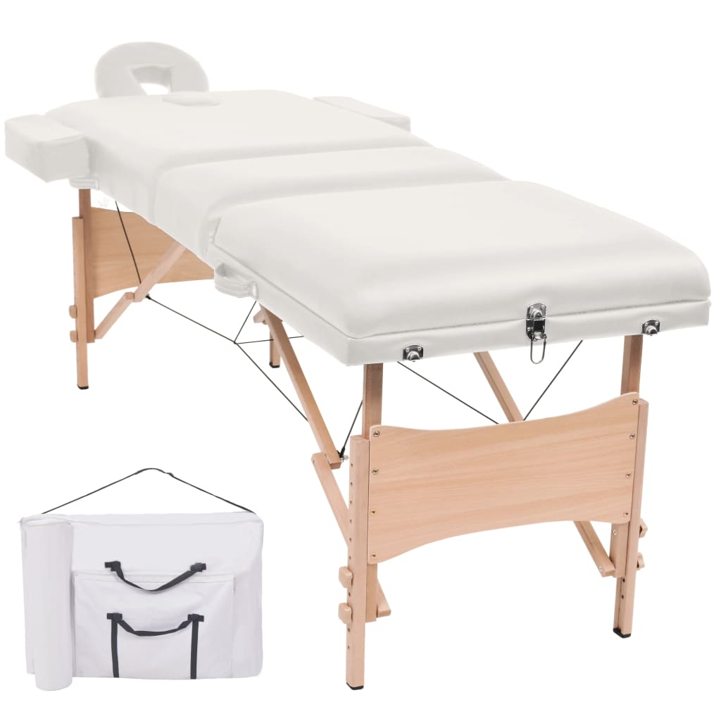 3-Zone Folding Massage Table 10 cm Thick White