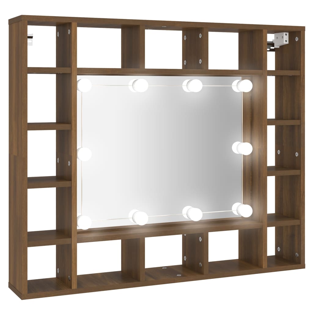 Armoire à miroir avec LED Chêne marron 91x15x76,5 cm