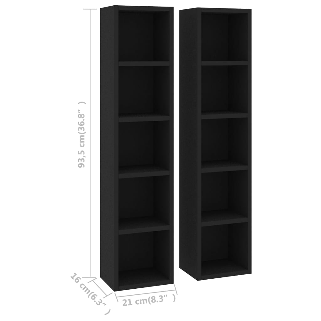 CD Cabinets 2 pcs Black 21x16x93.5 cm Engineered Wood