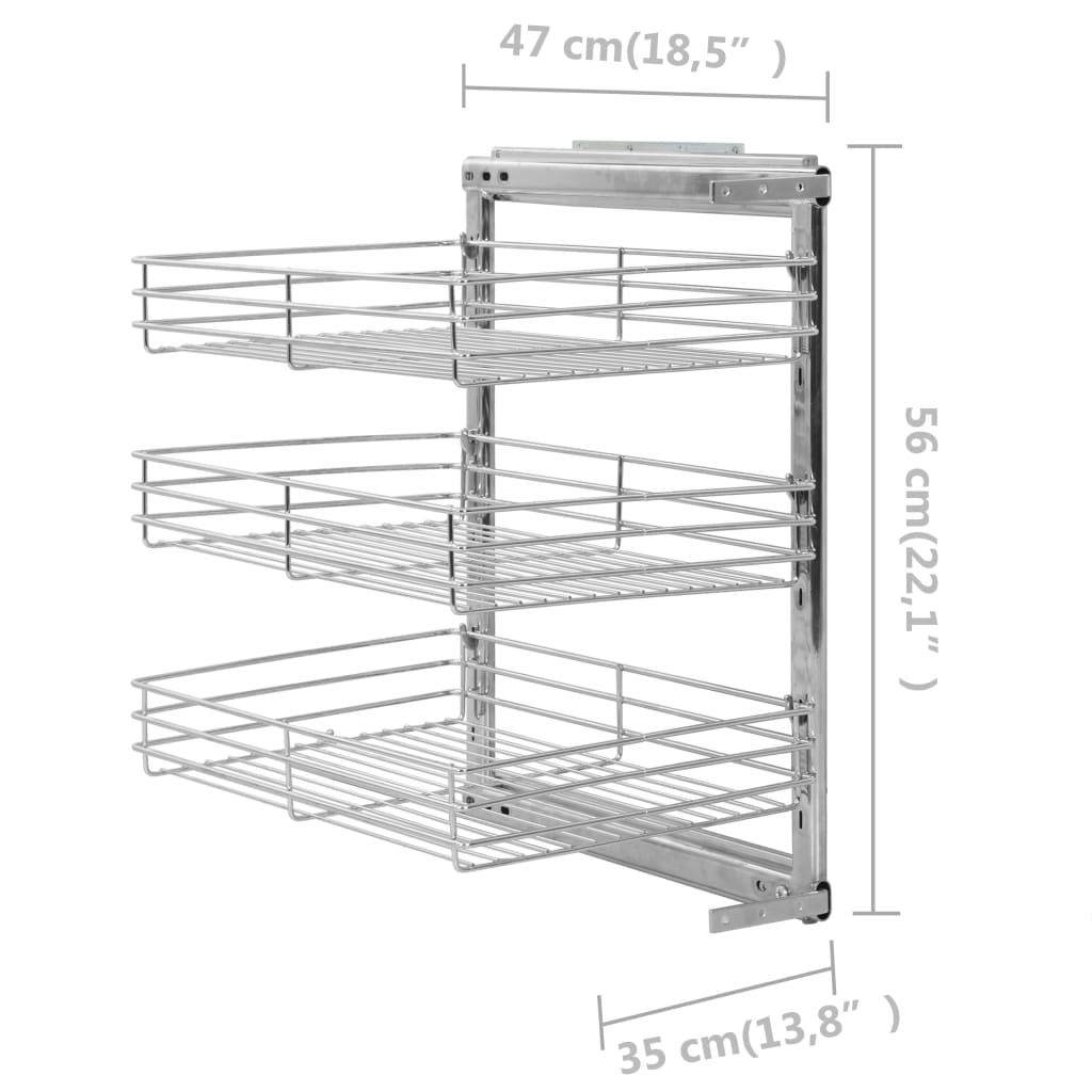 3-stufiger Küchen-Drahtkorb Ausziehbar Silbern 47x35x56 cm