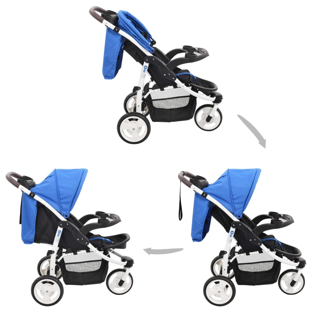 Poussette bébé à 3 roues Bleu et noir