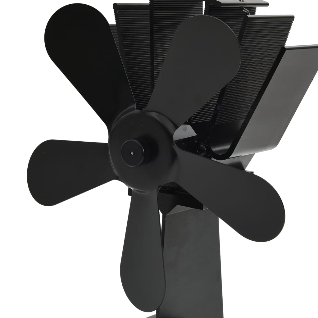 Heat Powered Stove Fan 5 Blades Black