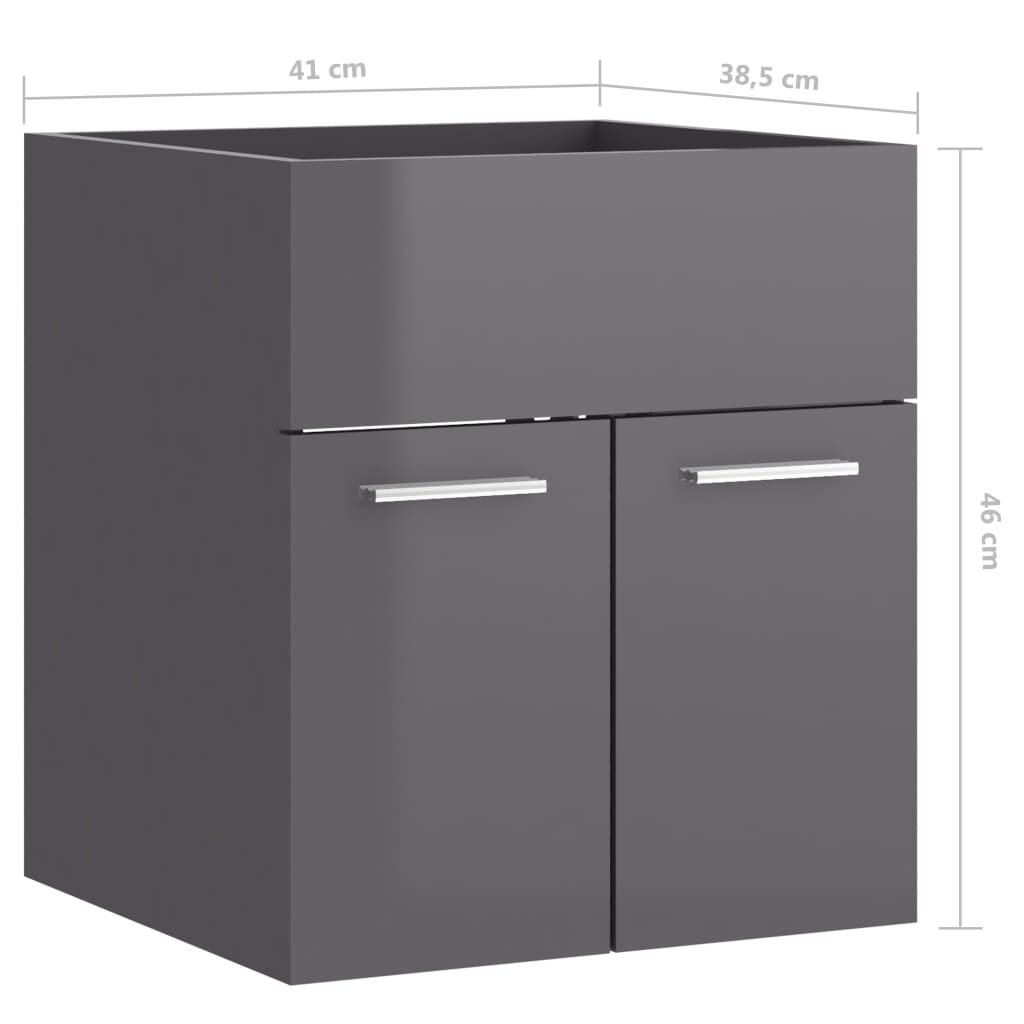 Sink Cabinet High Gloss Grey 41x38.5x46 cm Engineered Wood