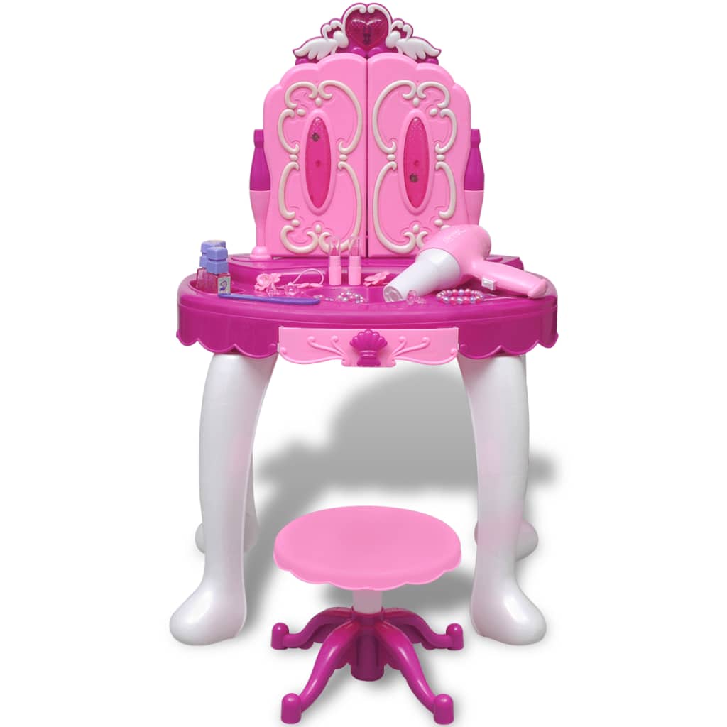 3-Mirror Kids' Playroom Standing Toy Vanity Table with Light/Sound