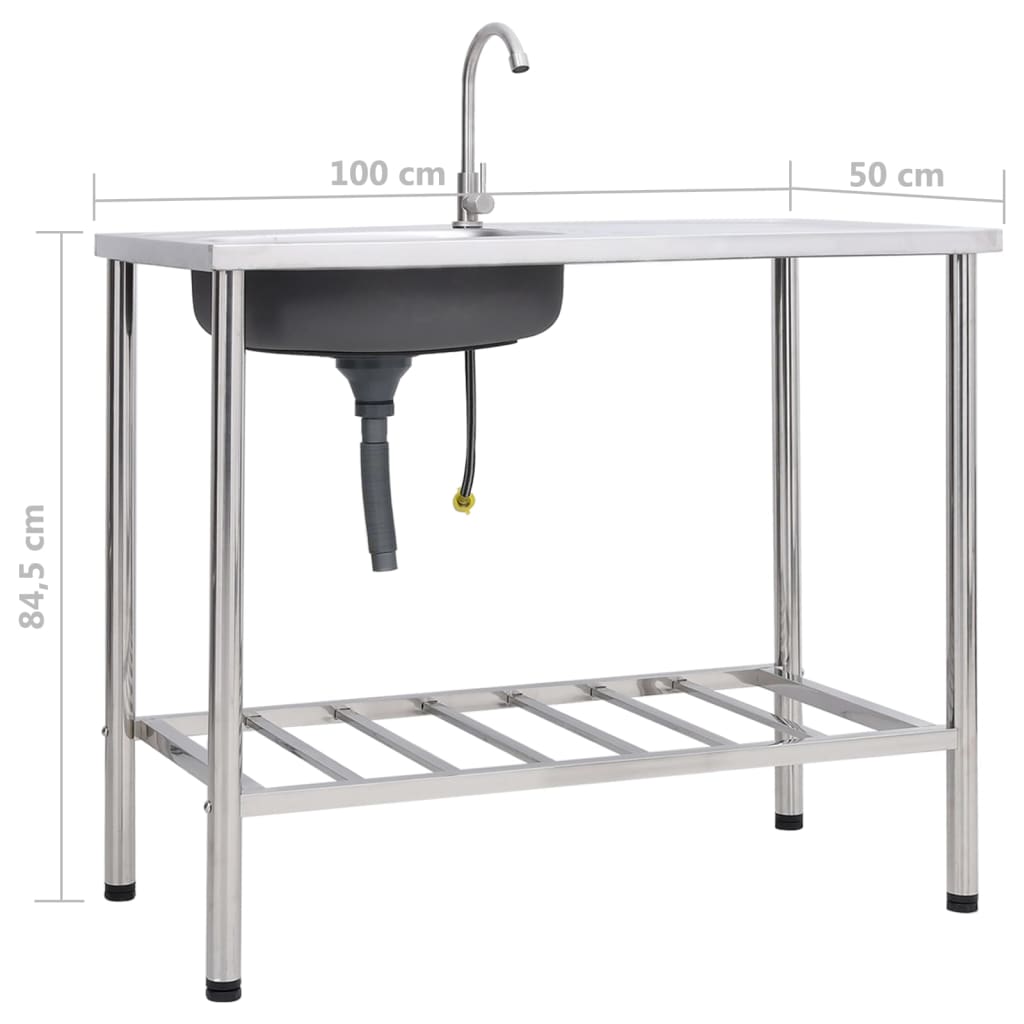 Camping Sink Single Basin with Tap Stainless Steel