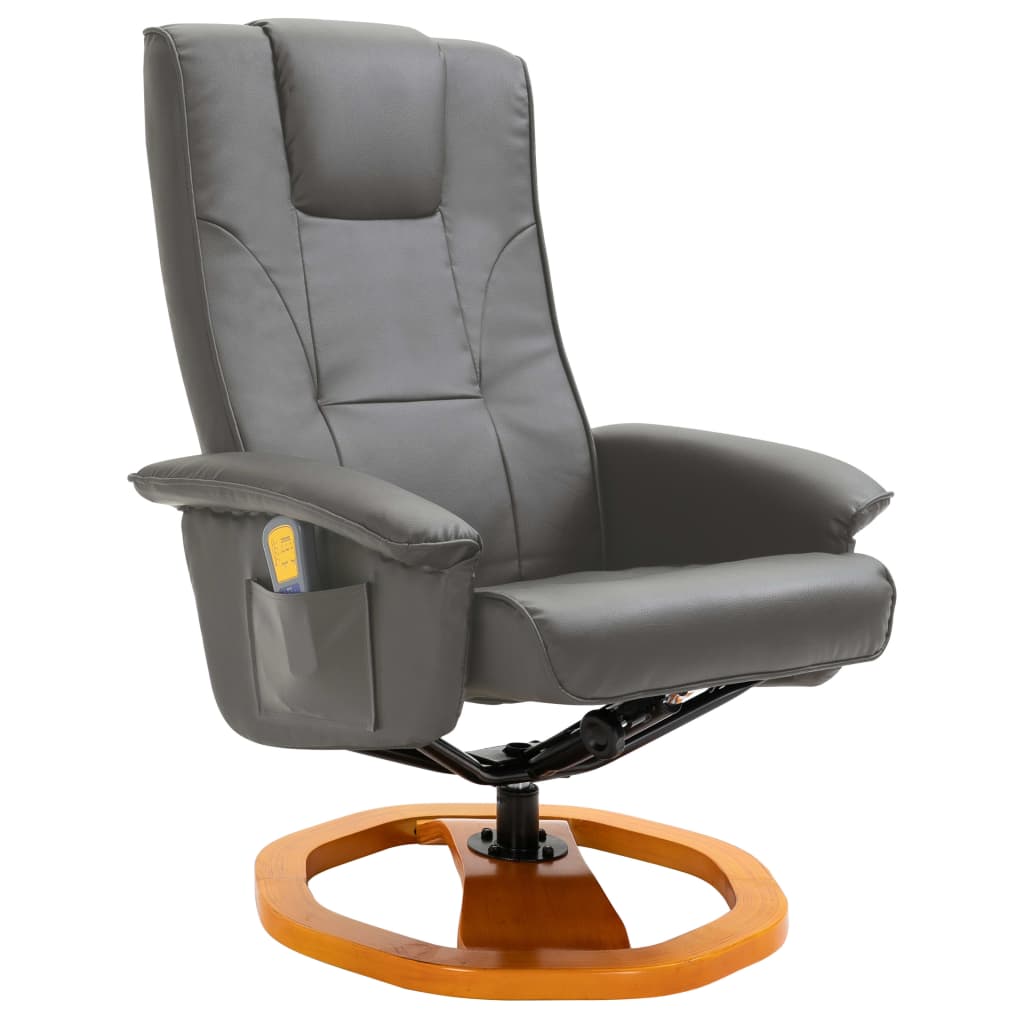 Massage Chair with Foot Stool Grey Faux Leather