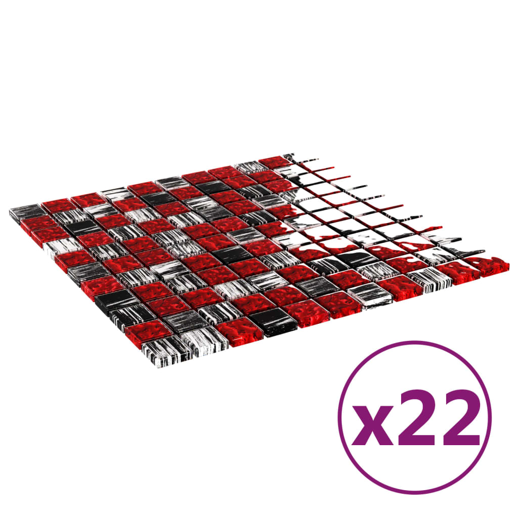 Mosaic Tiles 22 pcs Black and Red 30x30 cm Glass