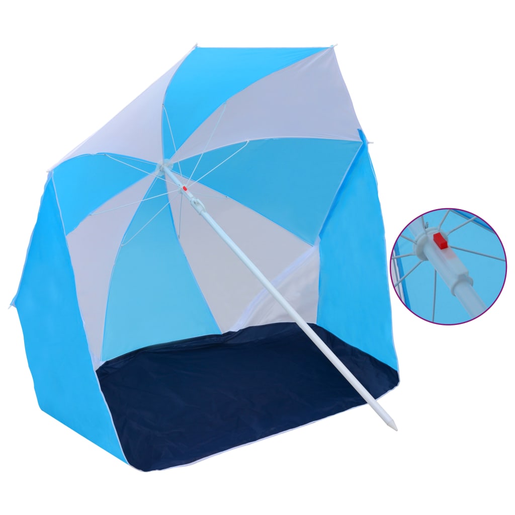Parasol de plage Bleu et blanc 180 cm Tissu