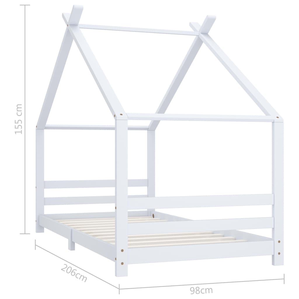 Kids Bed Frame White Solid Pine Wood 90x200 cm
