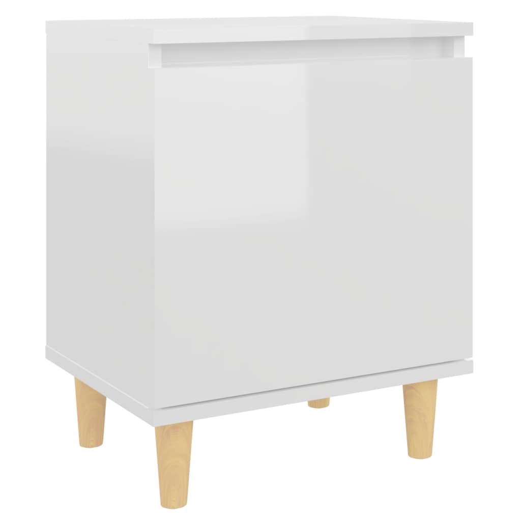 Bed Cabinet  with Solid Wood Legs High Gloss White 40x30x50cm