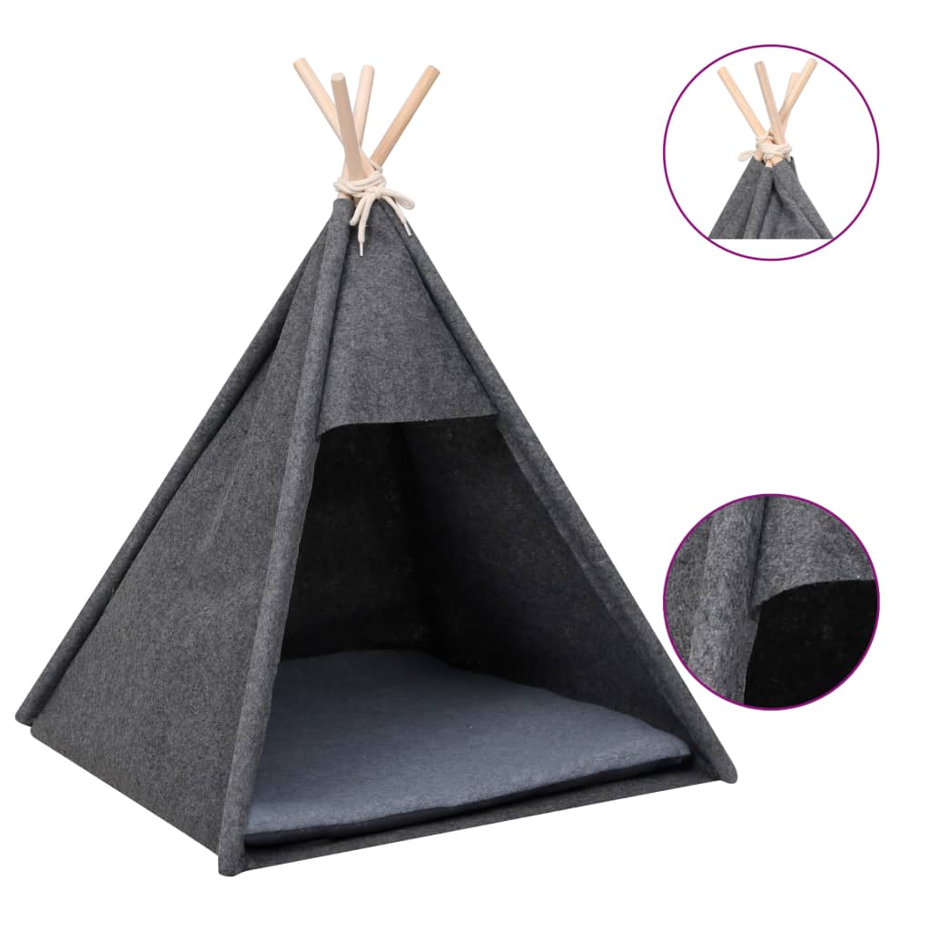 Katzen-Tipi-Zelt mit Tasche Filz Schwarz 60x60x70 cm   