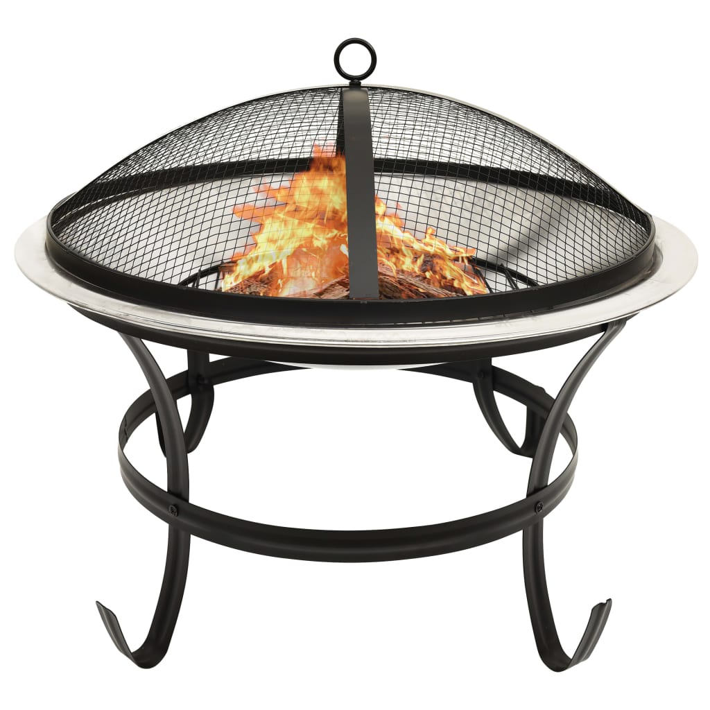 2-in-1 Fire Pit and BBQ with Poker 56x56x49 cm Stainless Steel