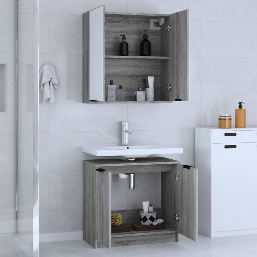 2 Piece Bathroom Cabinet Set Grey Sonoma Engineered Wood