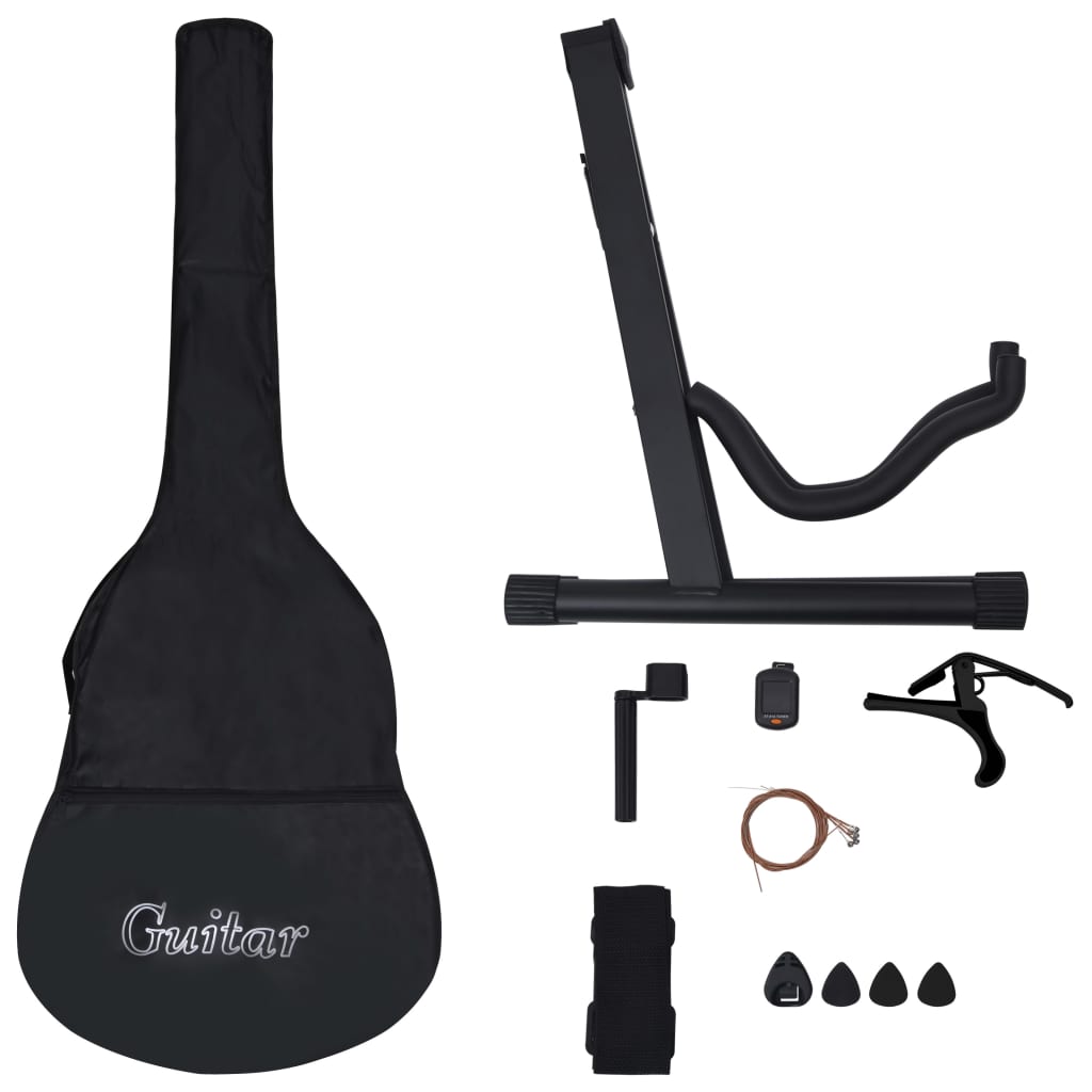 12 Piece Western Classical Guitar Set with 6 Strings Black 38"