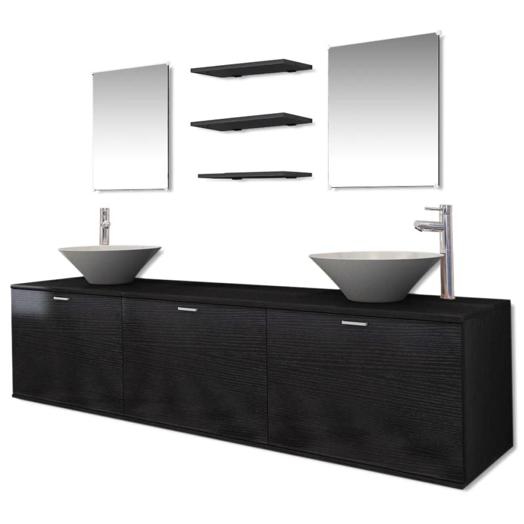 Ten Piece Bathroom Furniture Set with Basin with Tap Black
