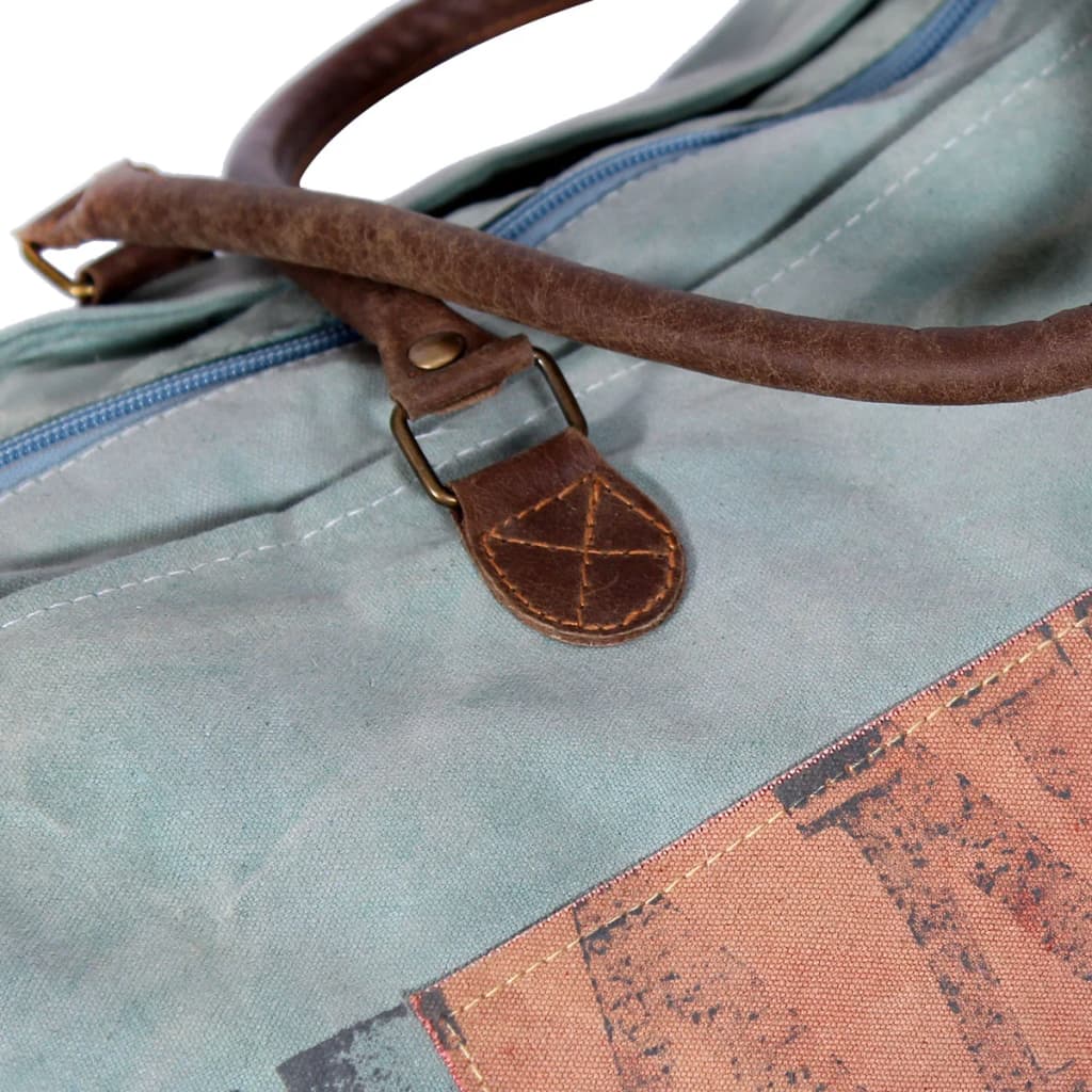 Beach Bag Canvas and Real Leather Blue and Orange