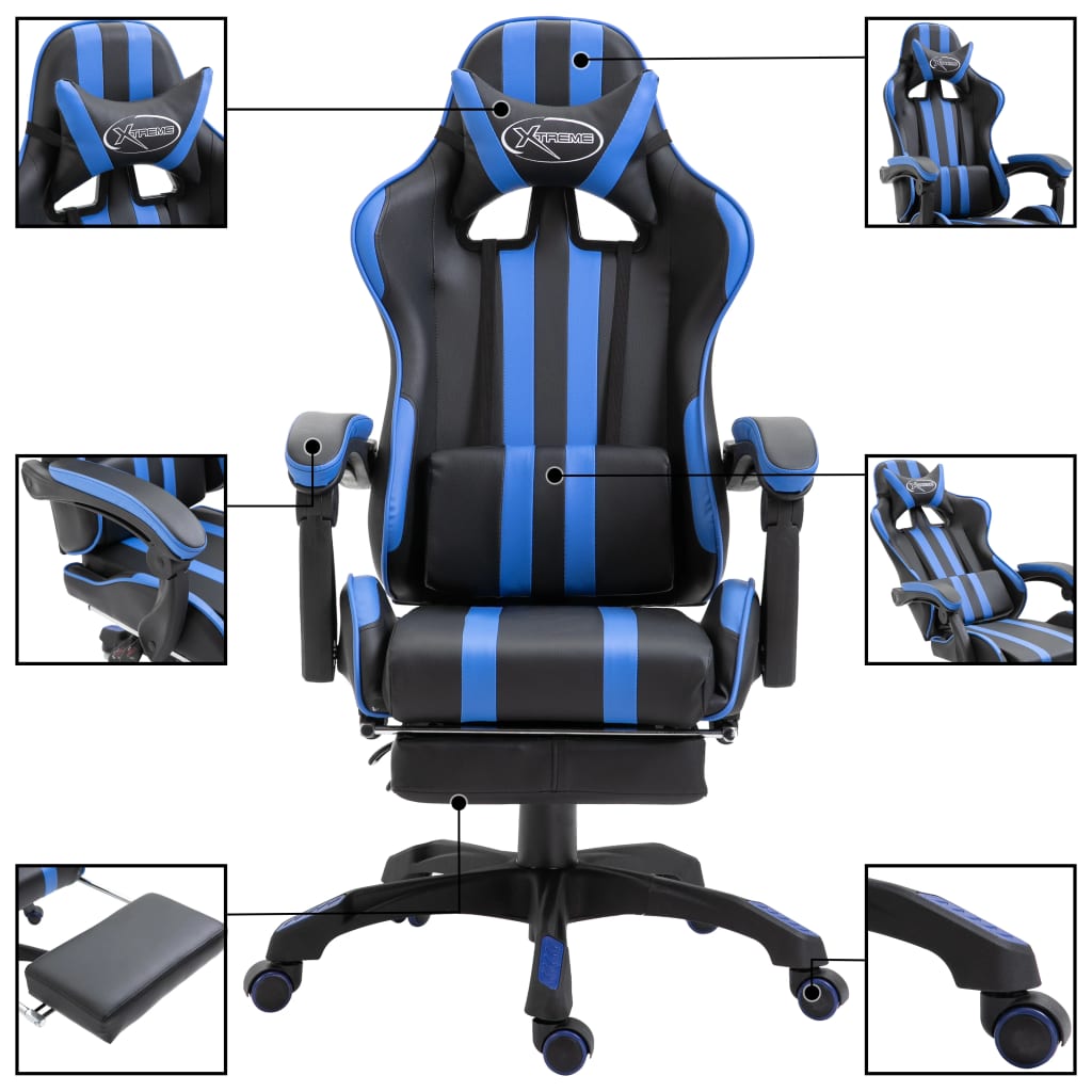 Gaming-Stuhl mit Fussstütze Blau Kunstleder
