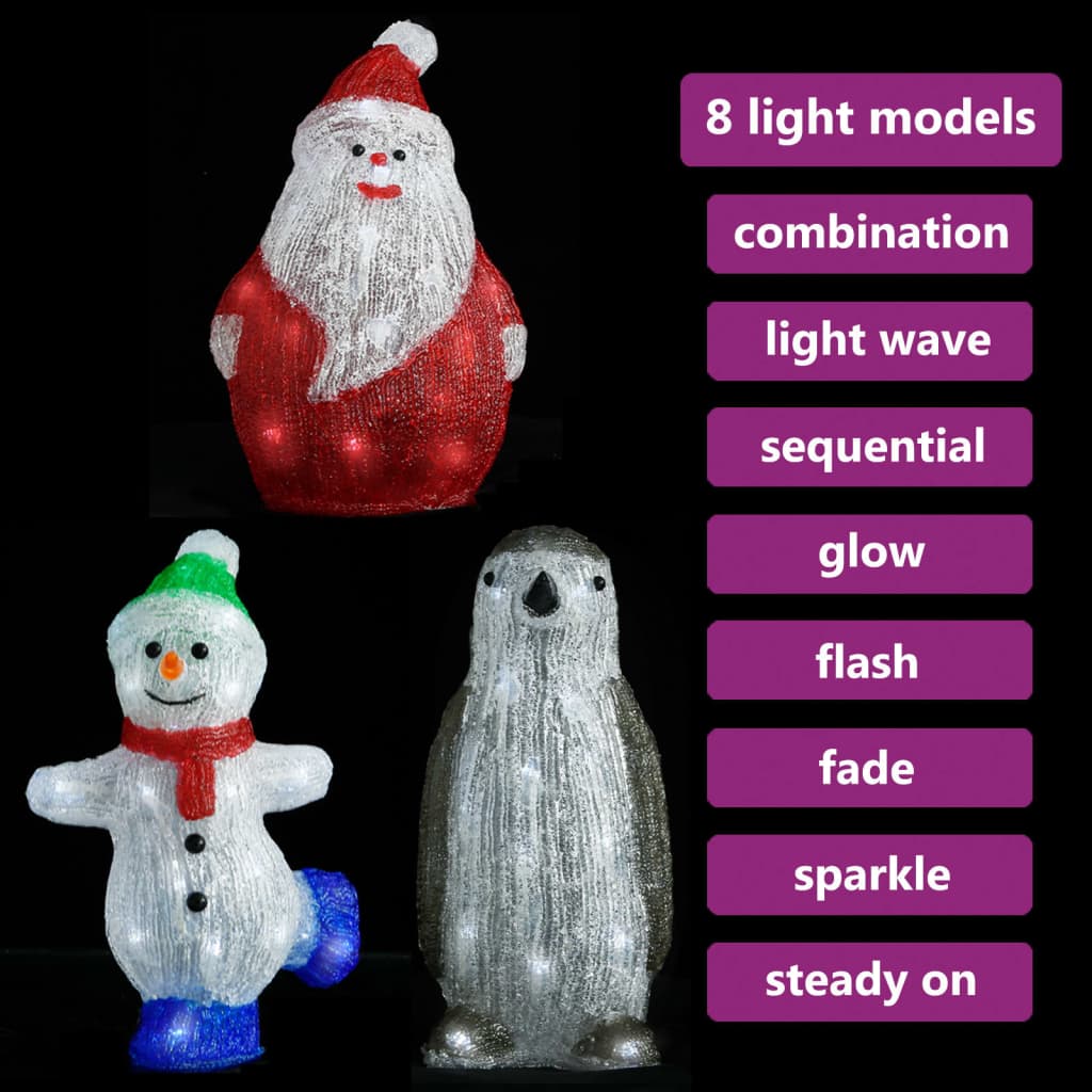 3-tlg. LED Weihnachtsfiguren-Set Acryl für drinnen und draussen